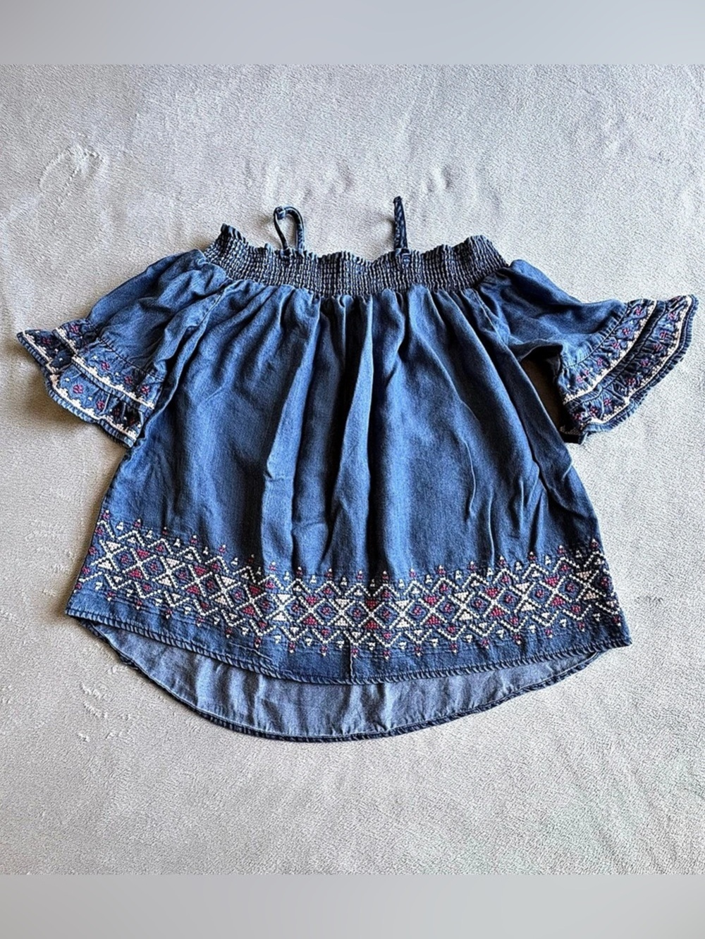 Free People Embroidered Blue Blouse Girls Size Large/XL